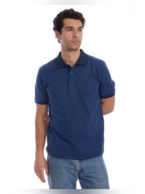 PX Clothing Mens Blue Textured Knit Short Sleeve Polo Shirt Medium